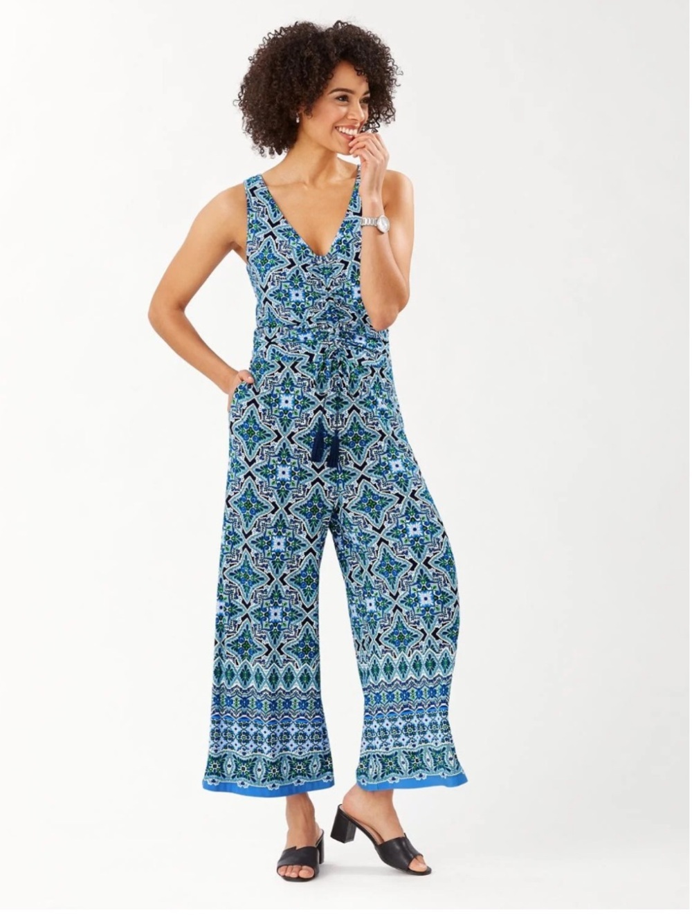 Tommy Bahama Sleeveless Wide Leg Jumpsuit Blue M Resort Vacation Summer Tourist